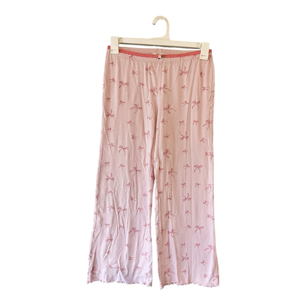 Love Peace & Lazy Days Baby Pink‎ Bow Coquette Girly 100% Cotton Pajama Pants XS